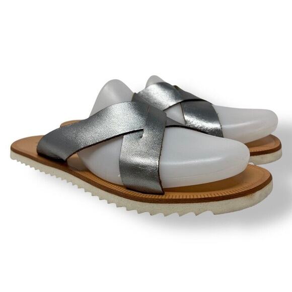 Joie A La Plage San Remo Cris Cross Silver Slide Size 39.5 US 9 - Picture 1 of 9